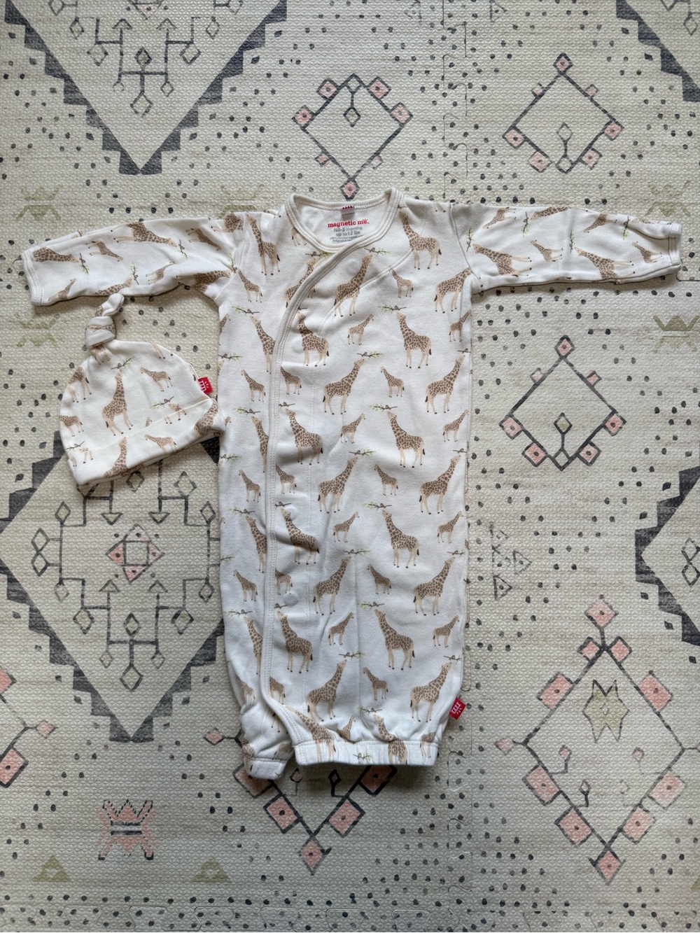 Magnetic Me Cream Giraffe Print Knot Gown & Hat Set